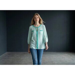 New Kenar Modern Minimalist Flowy Utility Chic Bussines Casual Tunic Top 1X Mint